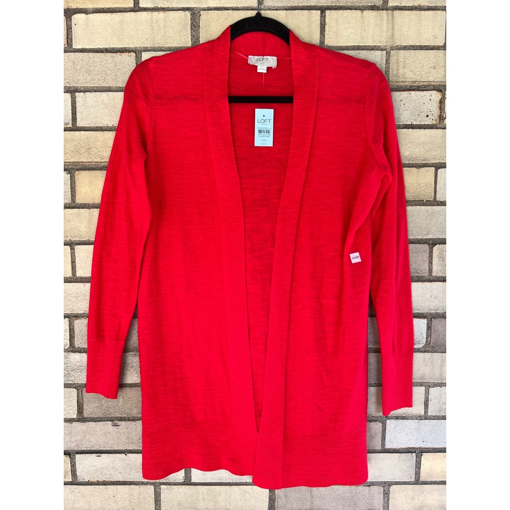 Loft Outlet Red Open Front Cotton Cardigan Sweater XXSP XXS Petite NWT